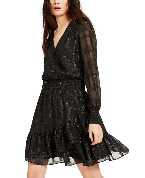 Michael Kors Shiny Plaid Smocked Dress Reviews Petites Macy S