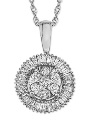 image of Diamond Cluster Halo Pendant Necklace (1/3 ct t.w.) in 14k White Gold, 16