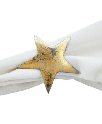 Dinner Napkin Ring with Texture Star Top, Set of 4