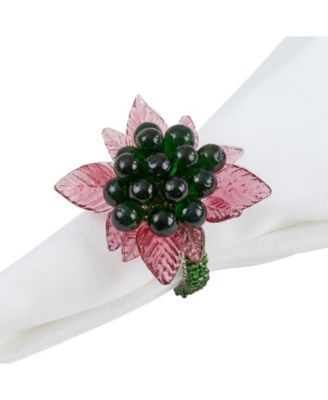 Flower and Leaves Design Beaded Napkin Ring, Set of 4