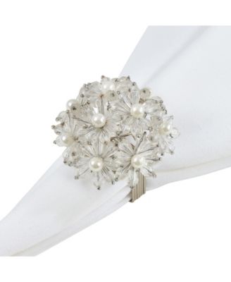 Napkin Ring with Beaded Floral Design, Set of 4