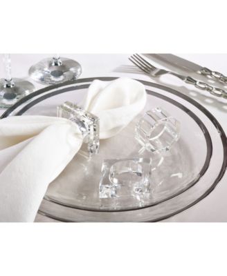 Glass Crystal Doubled Block Napkin Ring, Set of 4