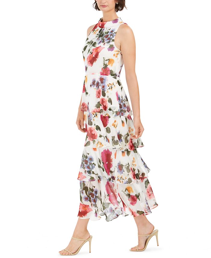 SL Fashions Floral-Print Tiered Maxi Dress - Macy's