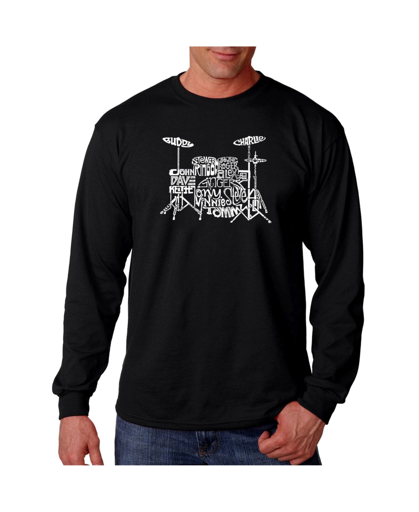 Мужская футболка LA Pop Art Word Art Long Sleeve T-Shirt- Drums, цвет: Чёрный — фото 1