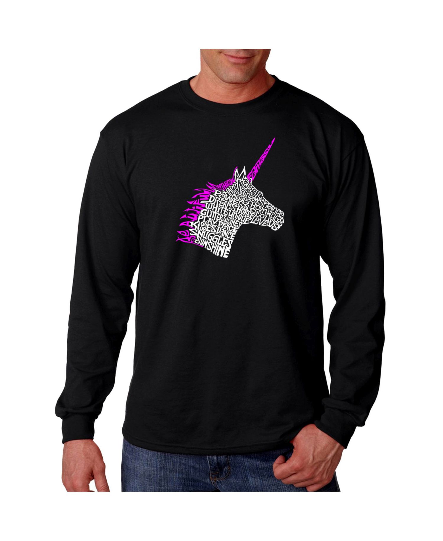 Men's Word Art Long Sleeve T-Shirt - Unicorn