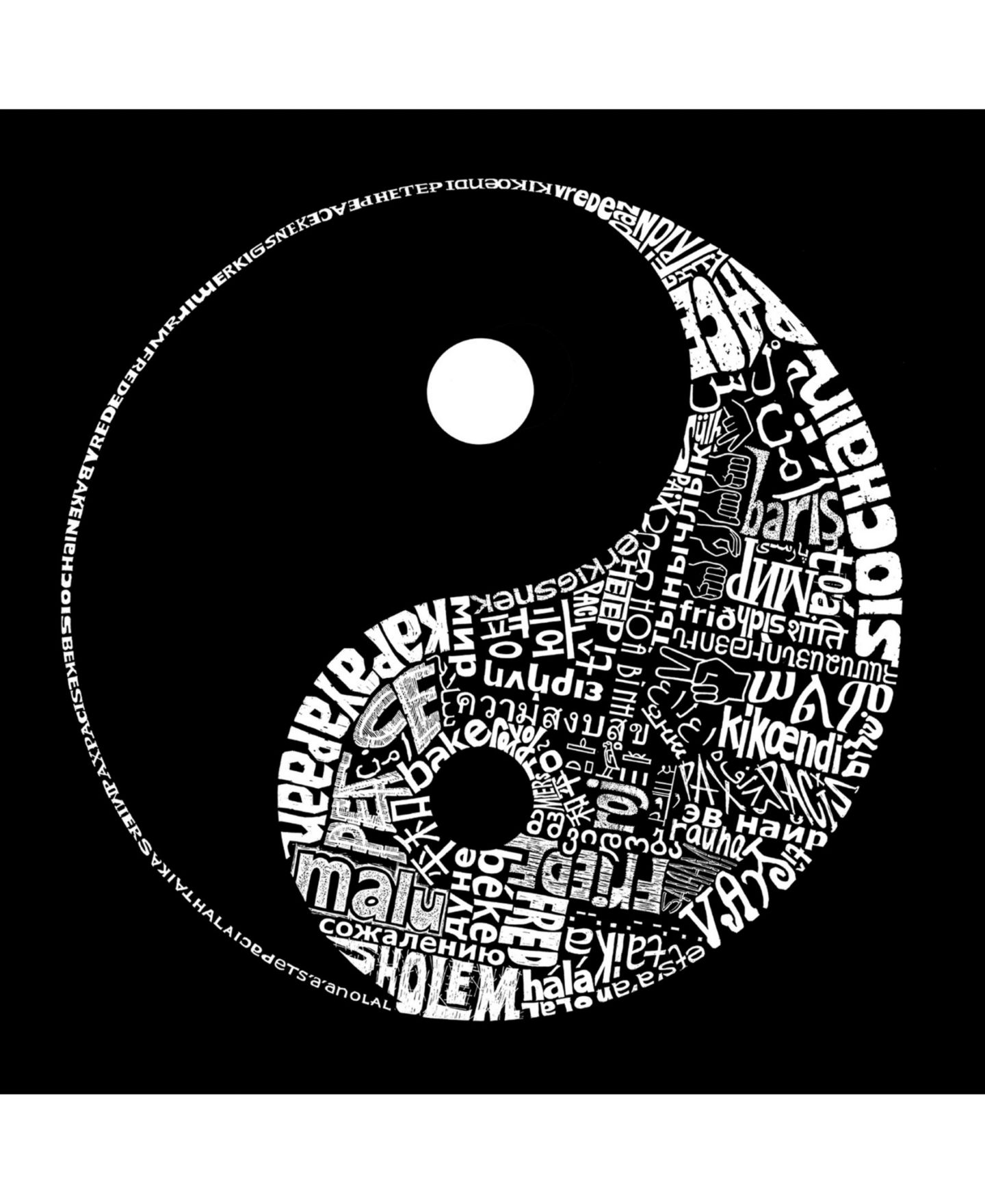 Мужская футболка LA Pop Art Word Art Long Sleeve T-Shirt- Yin Yang, цвет: Чёрный — фото 2