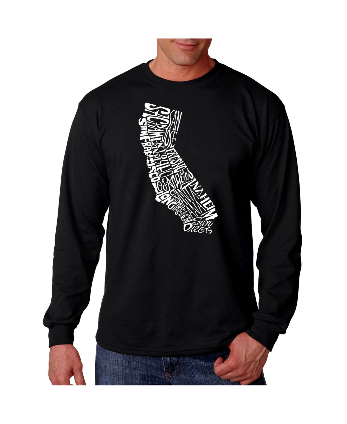 Мужская футболка LA Pop Art Word Art Long Sleeve - California State, цвет: Чёрный — фото 1