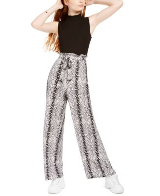 Common Stitch - Juniors' Snake-Embossed Paperbag Jumpsuit