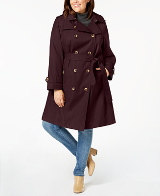 London Fog Plus Size Double-Breasted Hooded Trench Coat, Created for ...