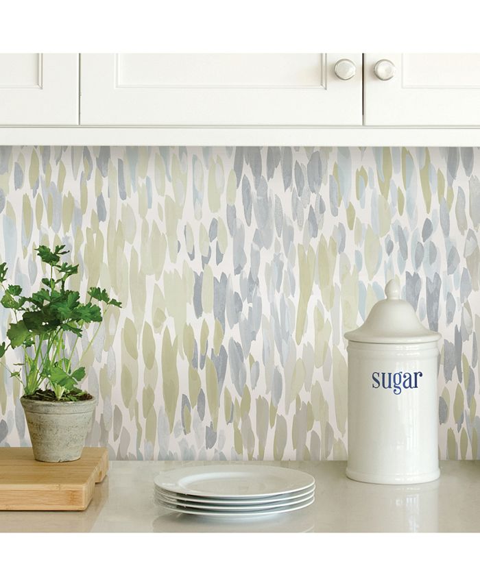 NuWallpaper 20.5" x 216" Blue Make It Rain Peel Stick Wallpaper Macy's