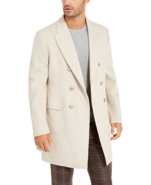 Tallia Men's Wool Slim-fit Double-breasted Overcoat In Oatmeal