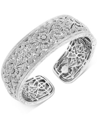 Macy's - Diamond Floral Filigree Cuff Bracelet (1/2 ct. t.w.) in Sterling Silver
