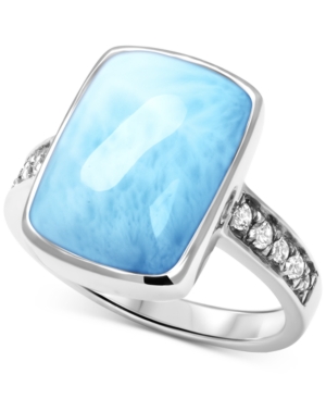 image of Marahlago Larimar (9 x 15mm) & White Sapphire (1/10 ct. t.w.) Statement Ring in Sterling Silver