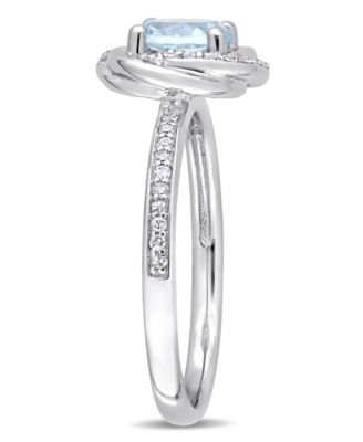 Blue Topaz (1 ct. t.w.) and Diamond (1/6 ct. t.w.) Swirl Ring in 10k White Gold