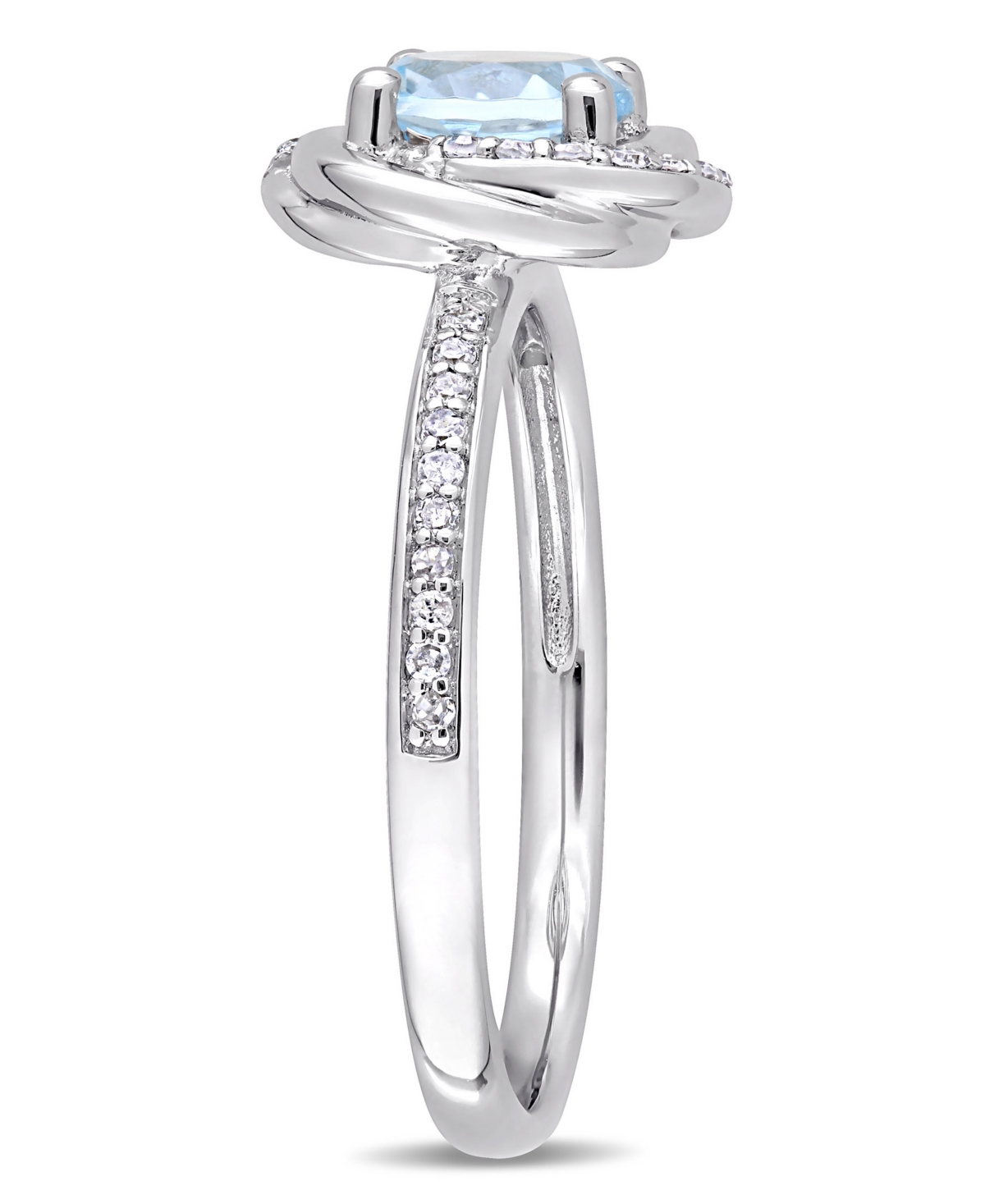 (1 ct. t.w.) and Diamond (1/6 ct. t.w.) Swirl Ring in 10k White Gold - Blue Topaz