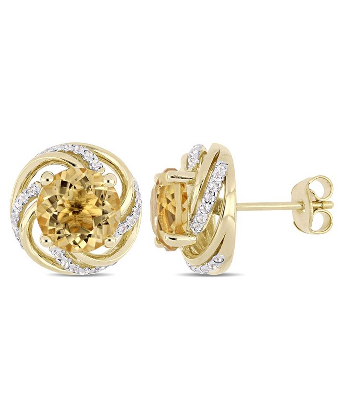 Macy's - Citrine (3-5/8 ct. t.w.) and White Topaz (1/4 ct. t.w.) Swirl Stud Earrings in 18k Yellow Gold Over Sterling Silver