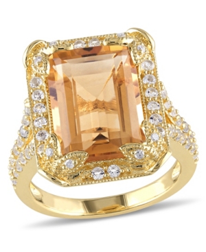 image of Citrine (6-1/4 ct. t.w), White Topaz (1-1/3 ct. t.w.) and Diamond Accent Halo Leaf Ring in 18k Yellow Gold Over Sterling Silver