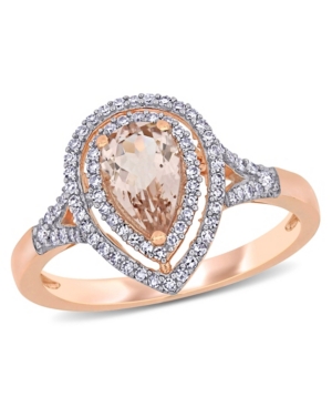 image of Morganite (5/8 ct. t.w.) and Diamond (1/4 ct. t.w.) Halo Teardrop Ring in 14k Rose Gold