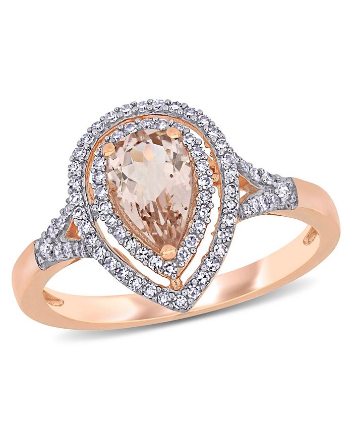Macy's - Morganite (5/8 ct. t.w.) and Diamond (1/4 ct. t.w.) Halo Teardrop Ring in 14k Rose Gold