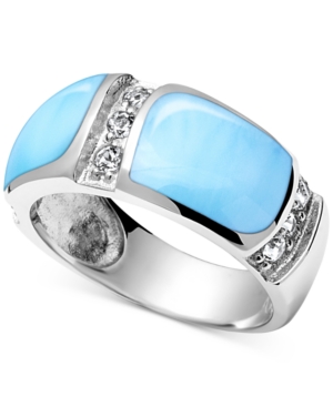 image of Marahlago Larimar (7 x 10mm) & White Topaz (1/3 ct t.w.) Statement Ring in Sterling Silver