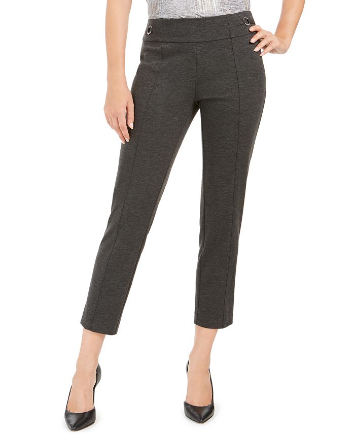 Womens Pull-On Ponte Pant with Built-in Tummy Control Panel (X-Small,  Charcoal/Navy Combo)