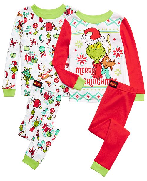 Dr Seuss Toddler Boys 4 Pc Cotton The Grinch Pajama Set