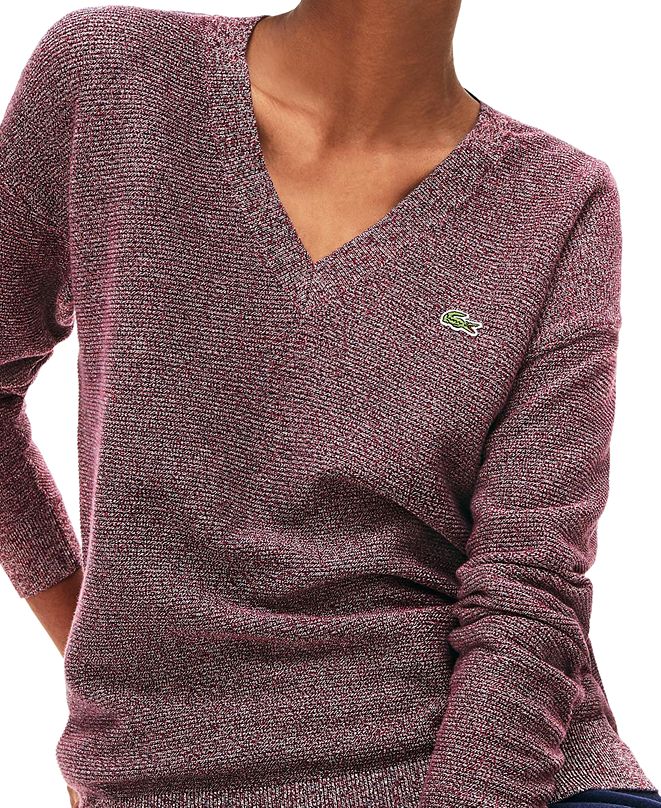 Lacoste Cotton VNeck Ribbed Sweater & Reviews Sweaters Women Macy's