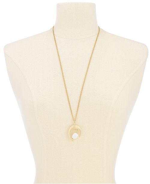 Alfani Gold-Tone Imitation Pearl Double-Chain Pendant Necklace, 27" + 2
