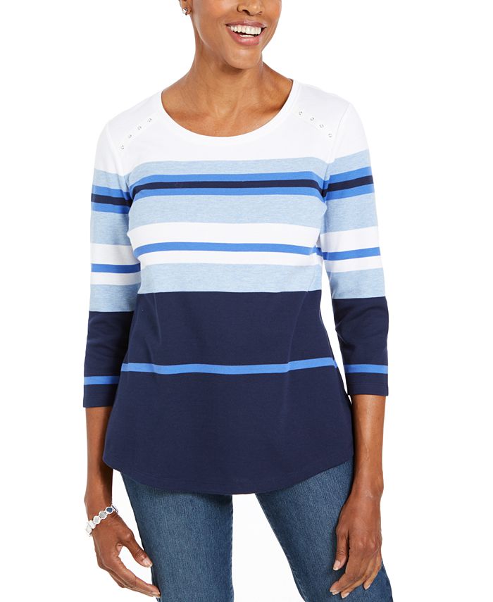 Karen Scott Womens Striped Crossover Top Red Size X Small main image 0