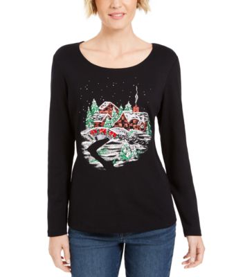 Karen Scott - Glitter Graphic Holiday Shirt