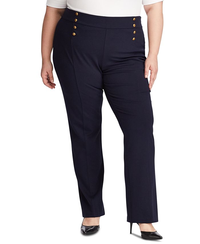 Lauren Ralph Lauren Plus Size Button-Trim Ponte Sailor Pants - Macy's