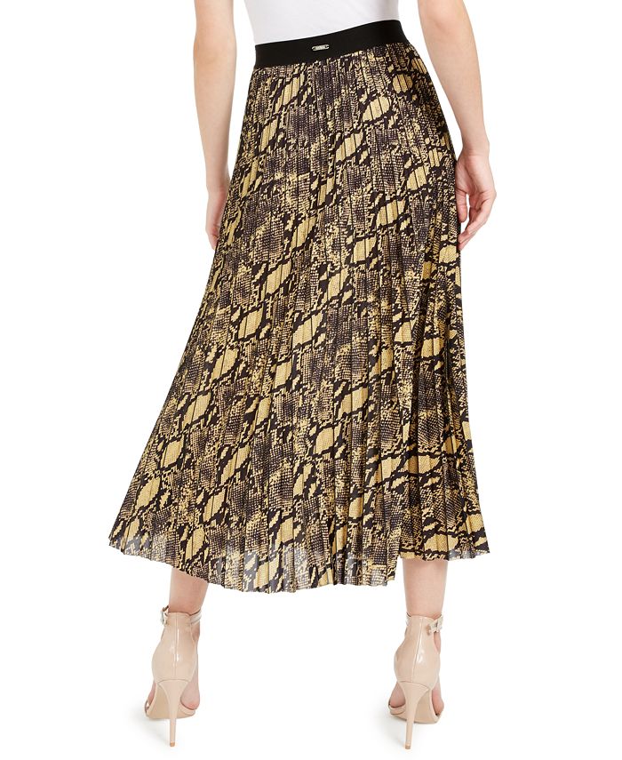 GUESS Snake Print Pleated Midi Skirt - Macy's