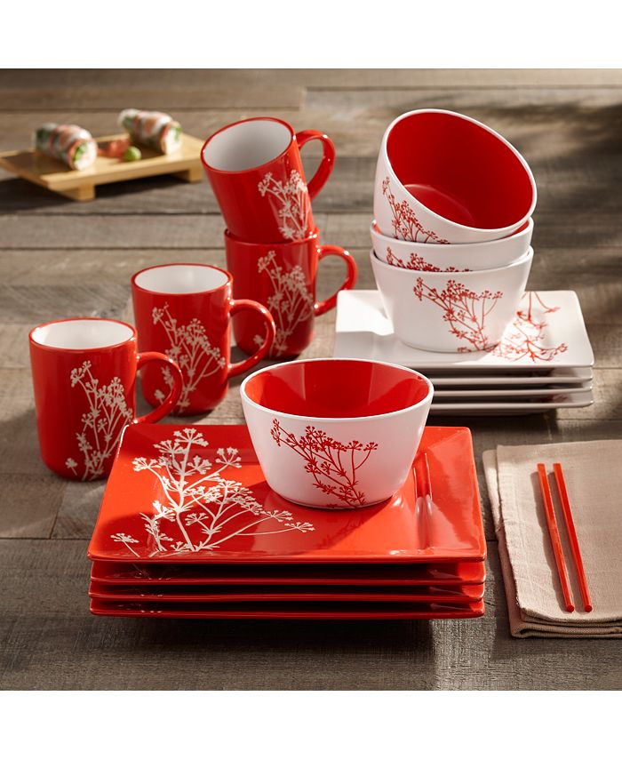 American Atelier Blossom Branch Red 16 Pc Dinnerware Set - Macy's