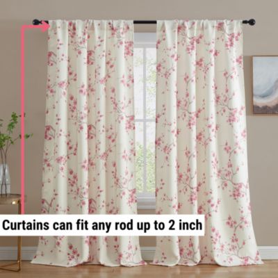 Jasmine Floral Patterned Room Darkening Curtain ROD POCKET POLE TOP Panels - Set of 2