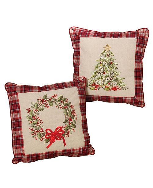 Gerson Gerson Plush Throw Pillows With Wreath And Christmas Tree