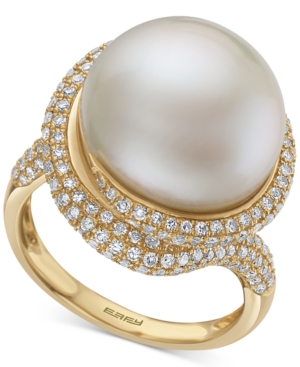 image of Effy Cultured Freshwater Pearl (14mm) & Diamond (1-1/20 ct. t.w.) Ring in 14k Gold