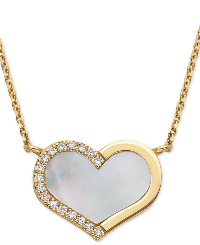 EFFY Collection - Mother-of-Pearl & Diamond (1/20 ct. t.w.) Heart 18" Pendant Necklace in 14k Gold