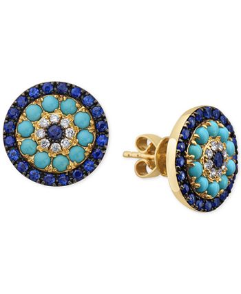 EFFY Collection - Sapphire (1-1/2 ct. t.w.), Turquoise & Diamond (1/10 ct. t.w.) Stud Earrings in 14k Gold