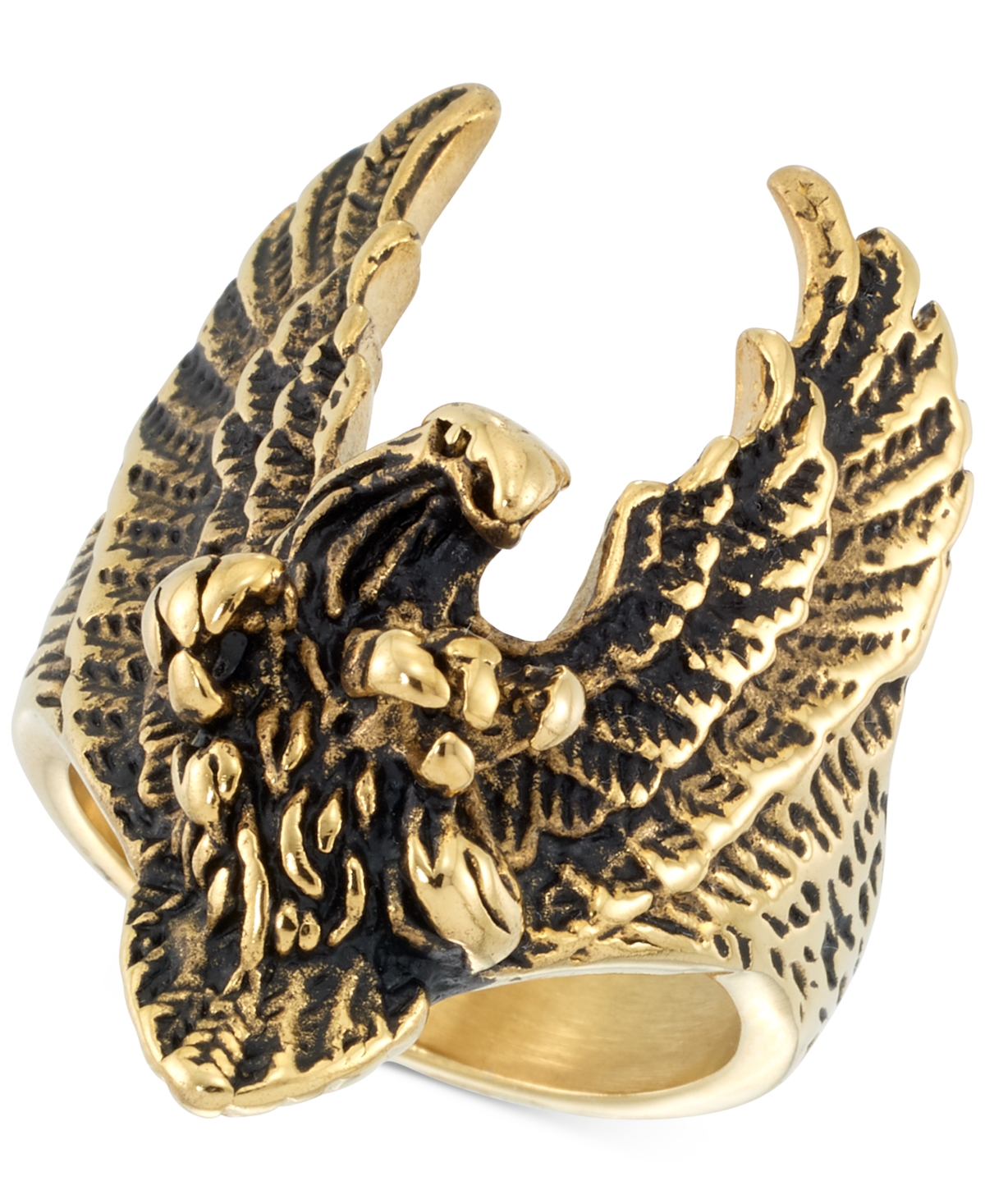 Smith Yellow & Black Ion-Plated Eagle Ring in Stainless Steel - Gold Tone