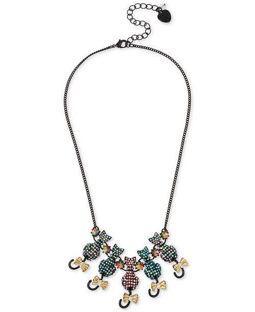 Betsey Johnson Two Tone Pave Cat Statement Necklace 16 3