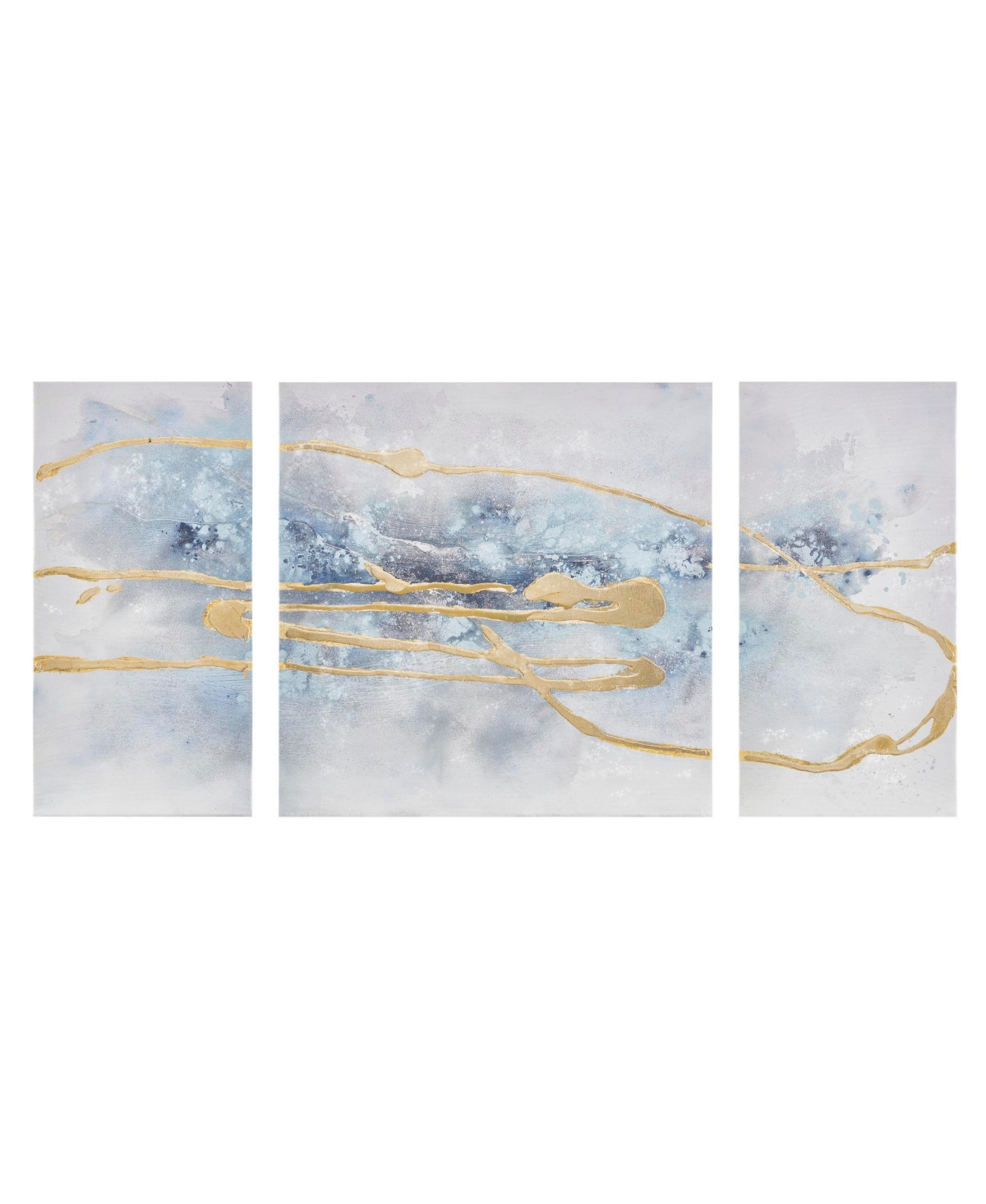 Shop Madison Park Blue Cosmo Canvas Set Hand Embellished Textured Glitter And Gold Foil 3-pc Set In Blue,gold