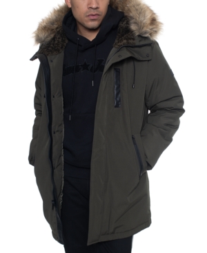 Sean John Men's Faux Fur Trimmed Three-Quarter Snorkel Coat