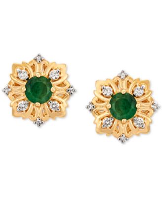 Macy's - Emerald (1/2 ct. t.w) & Diamond (1/10 ct. t.w) Stud Earrings in 14k Gold