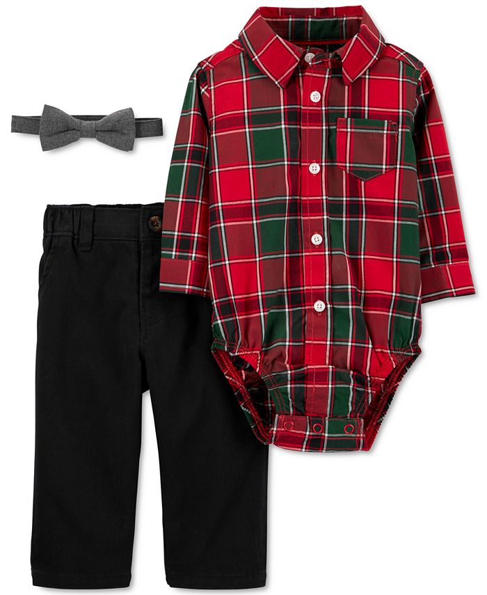 Carter s Baby Boys 3 Pc. Cotton Plaid Bodysuit Bow Tie Twill