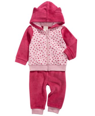 First Impressions - Baby Girls 2-Pc. Leopard-Print Minky Hoodie & Pants Set