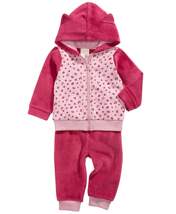 First Impressions - Baby Girls 2-Pc. Leopard-Print Minky Hoodie & Pants Set