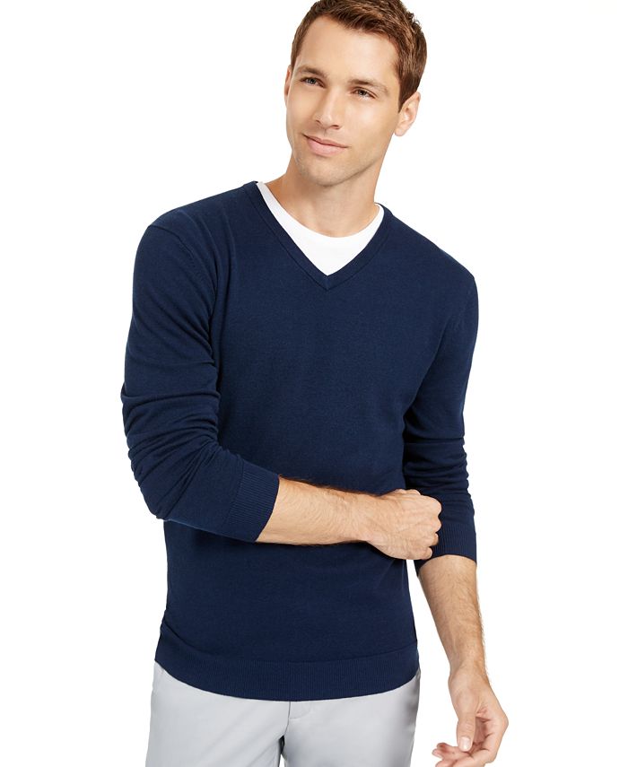 Alfani Men's Solid V-Neck Cotton Sweater, Created for Macy's - Macy's