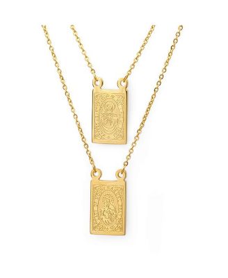 Men's 18k gold Plated Stainless Steel Religious Escapulario Style Reversable Necklace