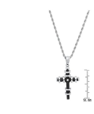 Men's Two Toned black IP Plated Stainless Steel Cross Pendant with Simulated Diamond Necklaces