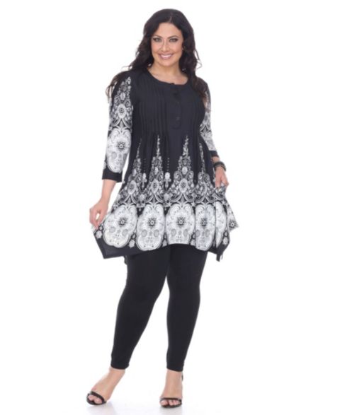Женский топ White Mark Plus Size Dulce Tunic Top, цвет: Чёрный белый